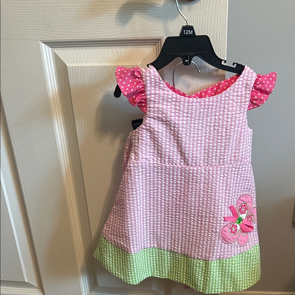 Rare Editions Pink and Green Gingham Dress Set